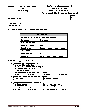 Đề kiểm tra chất lượng đầu năm môn Tiếng Anh Lớp 10 - Năm học 2015-2016 - Trường THPT Quốc tế Á Châu (Có đáp án)